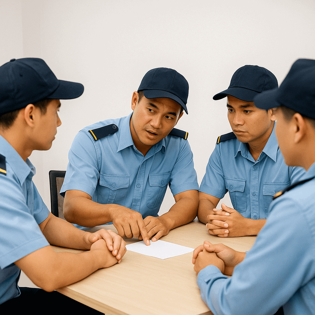 Nhân viên công ty bảo vệ tham gia huấn luyện kỹ năng mềm