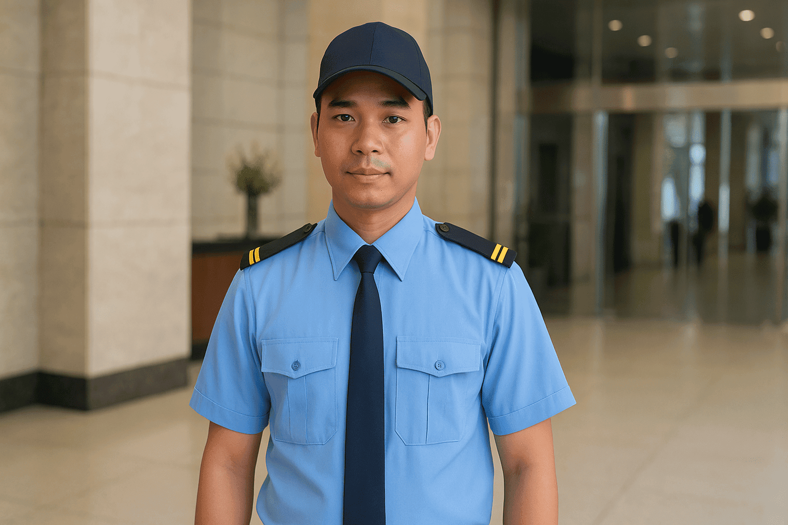 Nhân viên công ty bảo vệ Đông Dương trực sảnh tòa nhà văn phòng