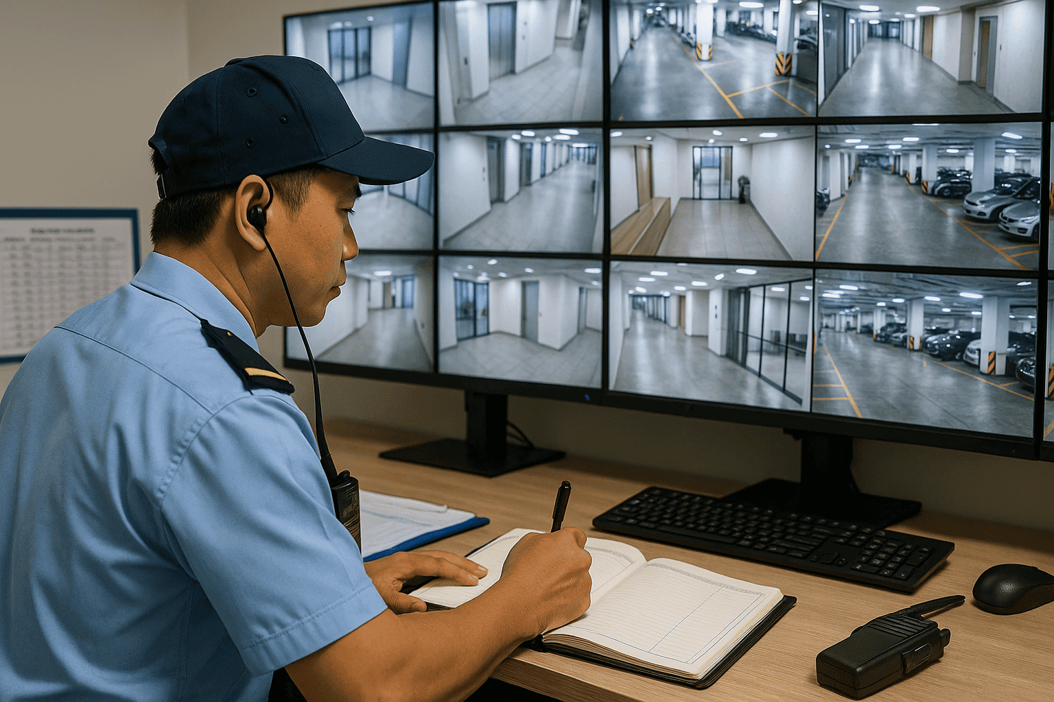 Bảo vệ chung cư giám sát camera trung tâm an ninh