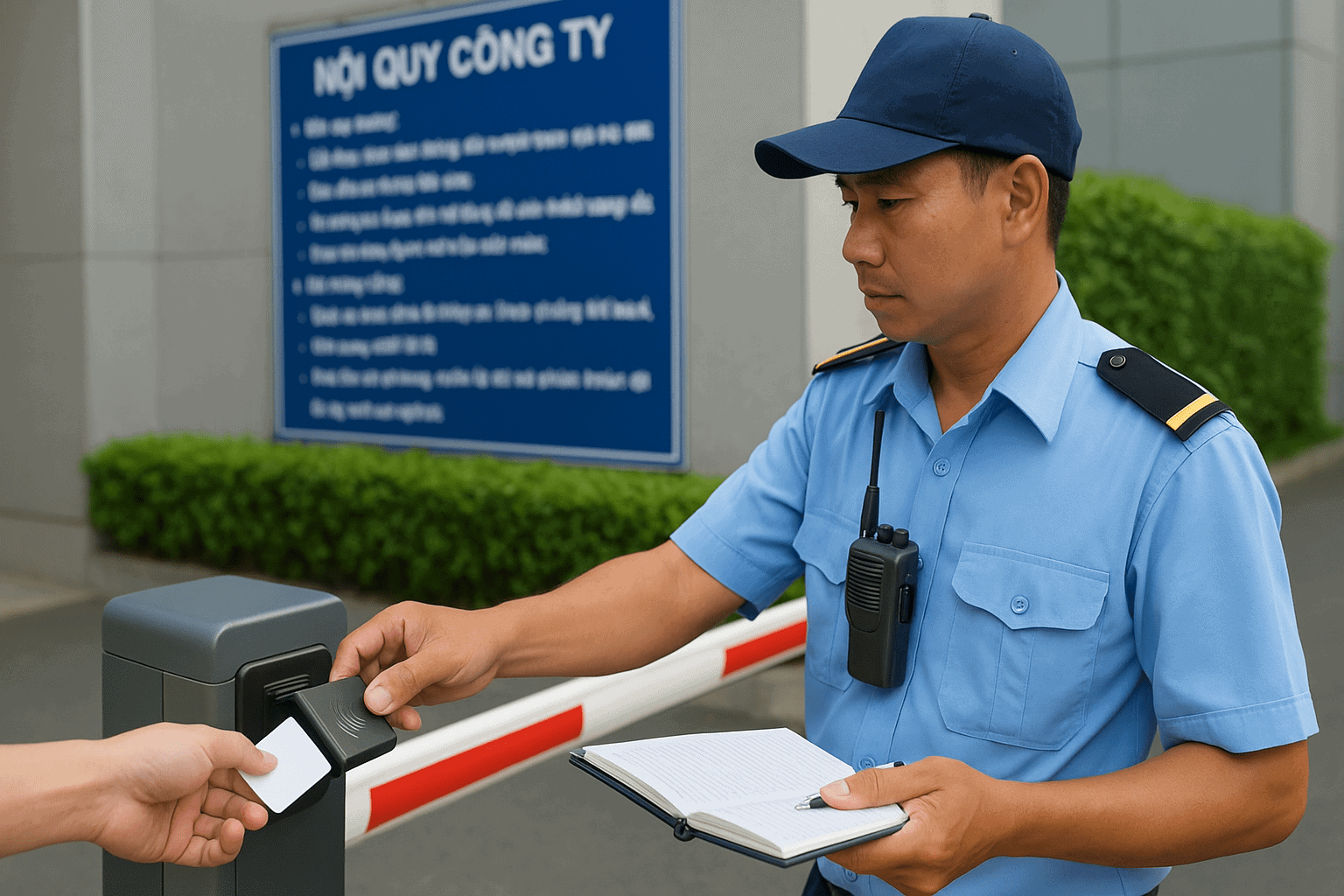 Bảo vệ văn phòng kiểm soát thẻ ra vào cổng