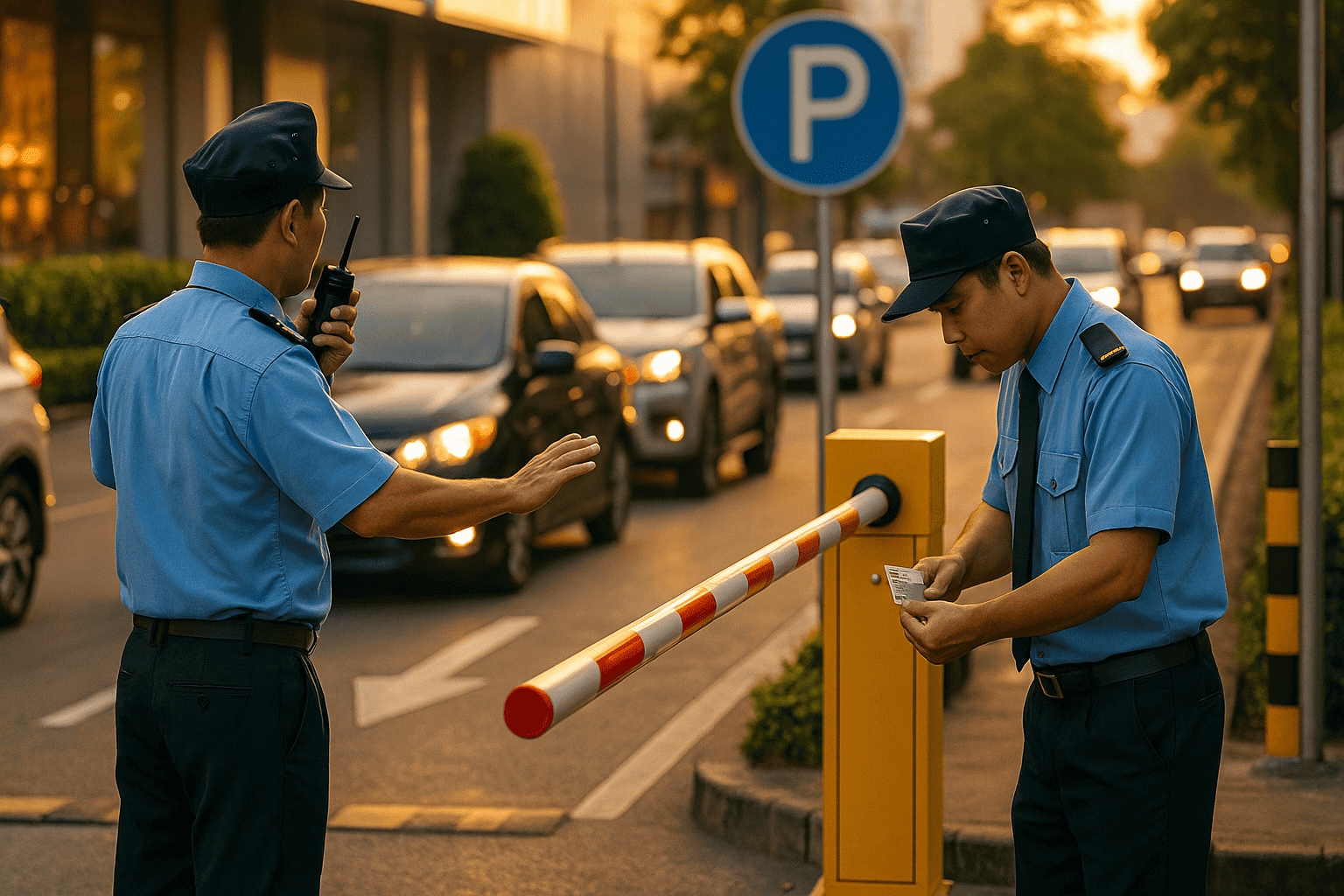 Điều phối làn xe và kiểm tra thẻ tại cổng bãi xe