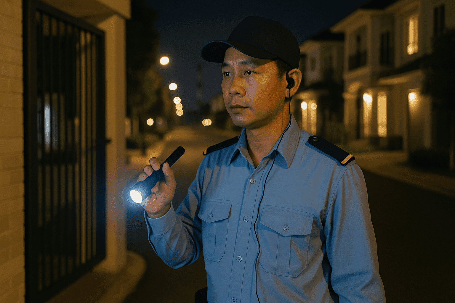 Tuần tra ban đêm trong khu dân cư, dịch vụ bảo vệ Đồng Nai giữ an toàn sinh hoạt