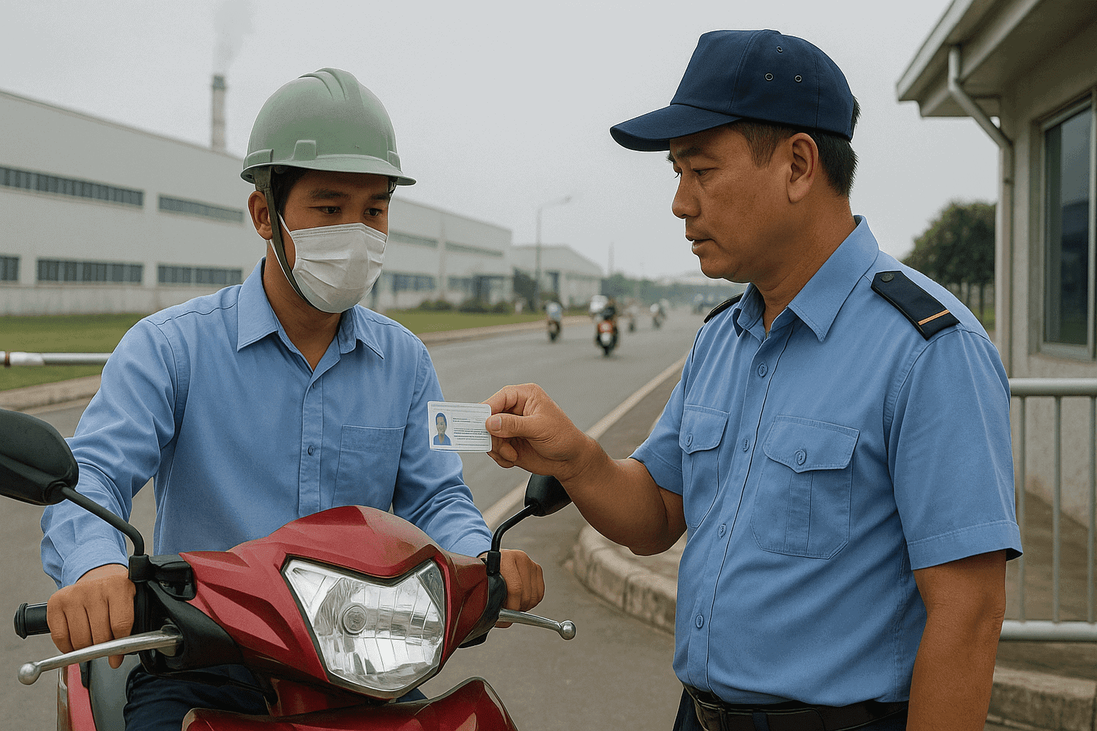 Chốt kiểm soát khu công nghiệp, dịch vụ bảo vệ Đồng Nai kiểm tra người và xe