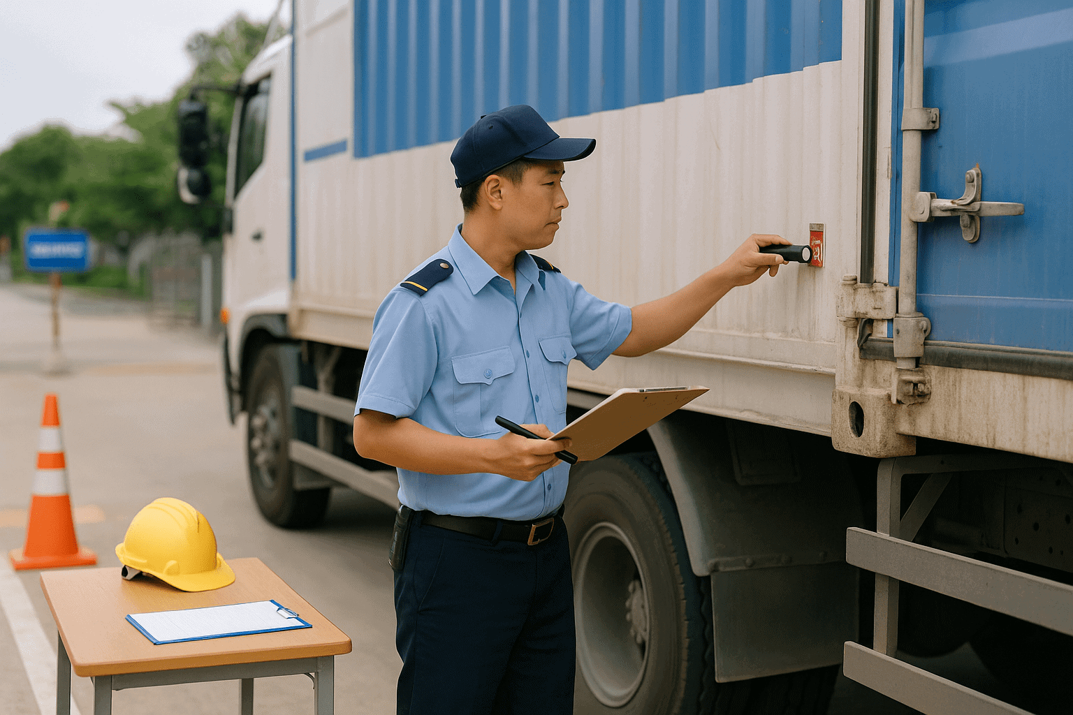 Kiểm tra xe tải xuất nhập dịch vụ bảo vệ kho hàng