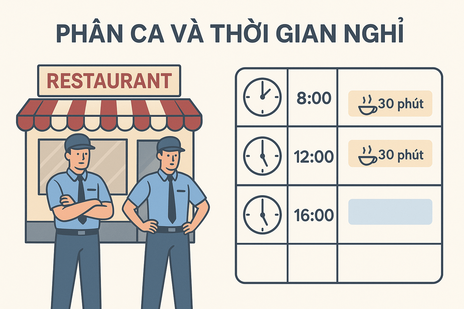Phân ca nhân sự bảo vệ nhà hàng