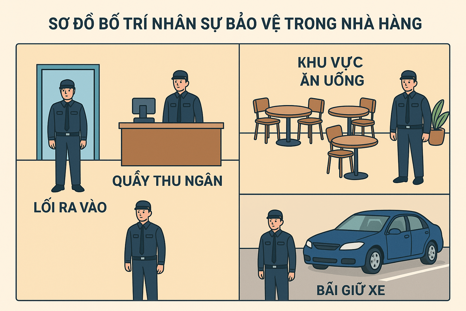 Sơ đồ bố trí nhân sự bảo vệ trong nhà hàng