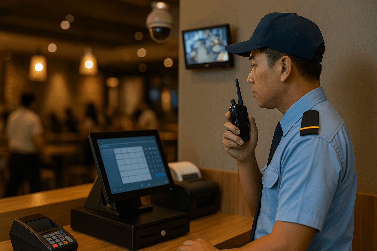 Giám sát quầy thu ngân dịch vụ bảo vệ nhà hàng