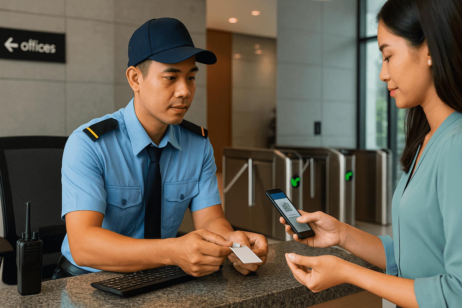 Kiểm soát ra vào sảnh dịch vụ bảo vệ tòa nhà