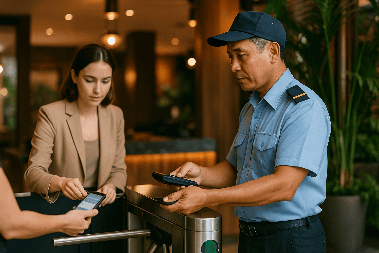 Kiểm soát ra vào sảnh dịch vụ bảo vệ nhà hàng