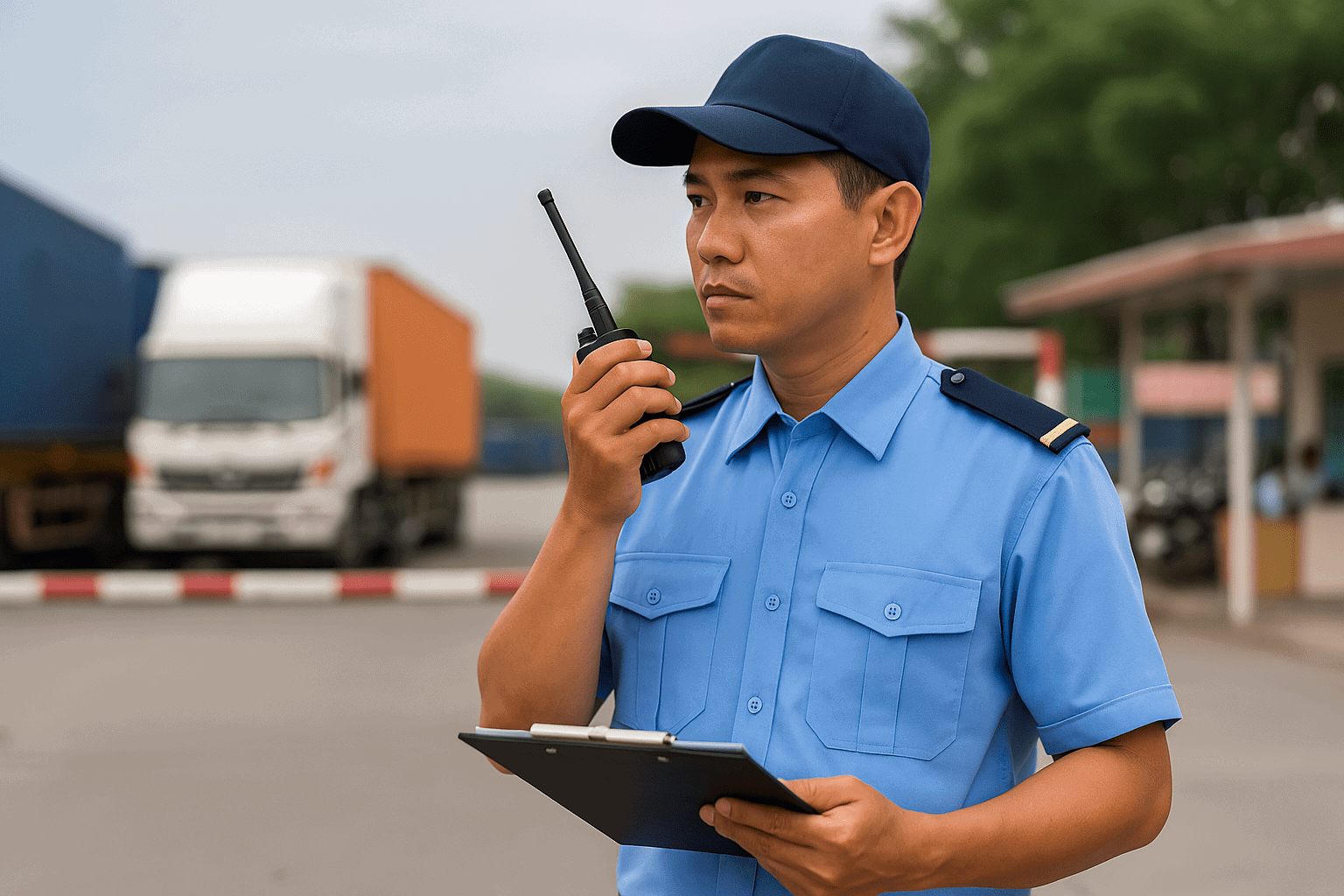 Bảo vệ cổng cảng kiểm soát phương tiện trong việc làm bảo vệ Quận 4