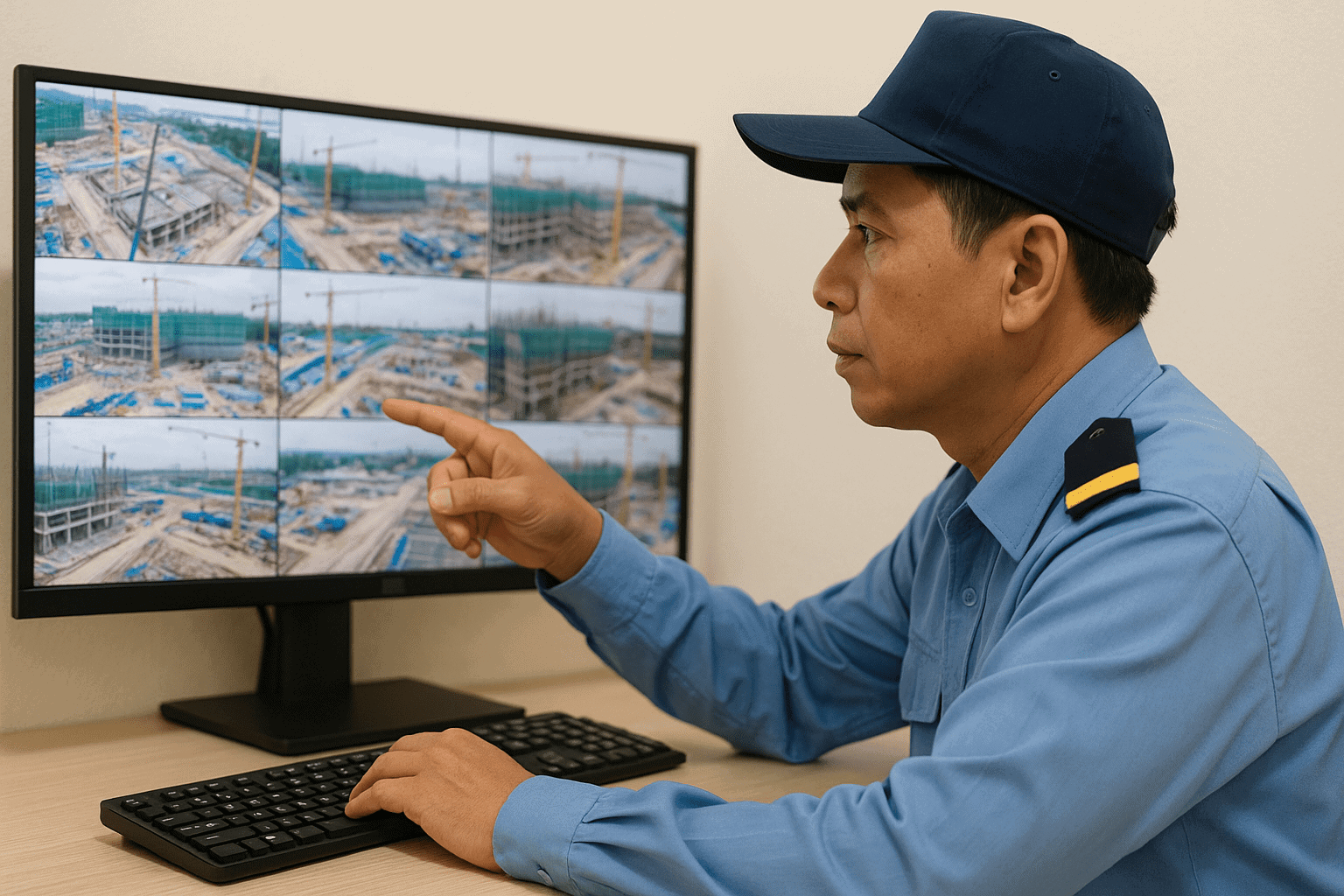Nhiệm vụ của bảo vệ công trường khi giám sát camera