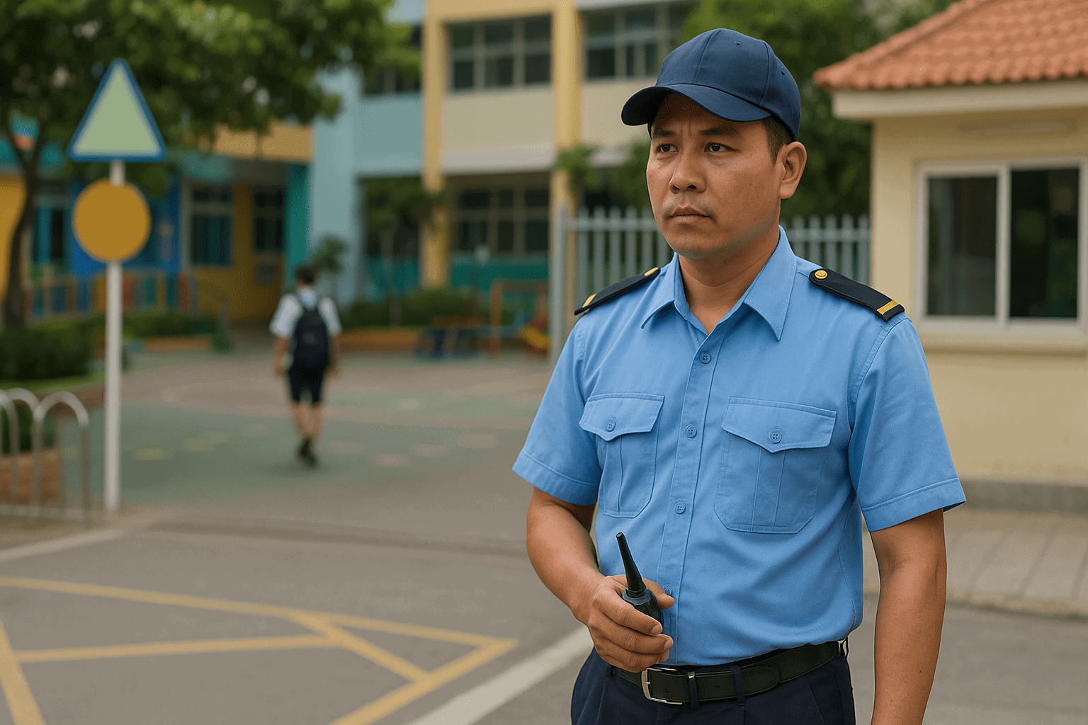 Bảo vệ trường học và lương bảo vệ 12 tiếng