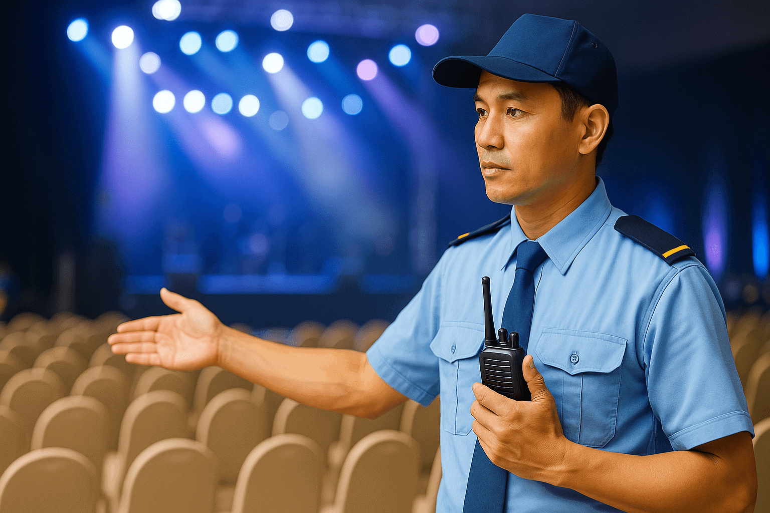 Bảo vệ sự kiện hướng dẫn chỗ ngồi và giữ trật tự khán đài