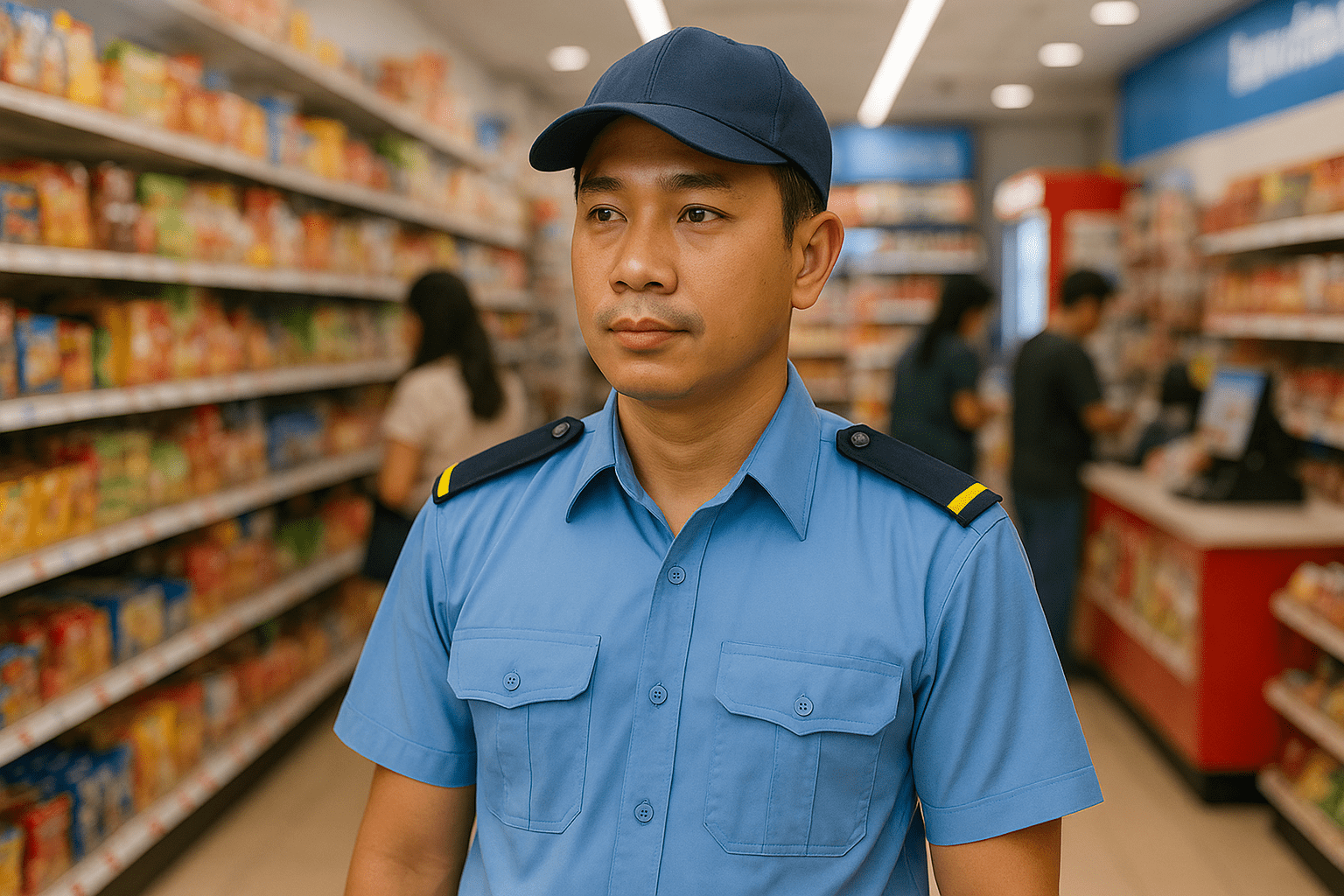 Bảo vệ siêu thị mini minh họa lương bảo vệ 8 tiếng