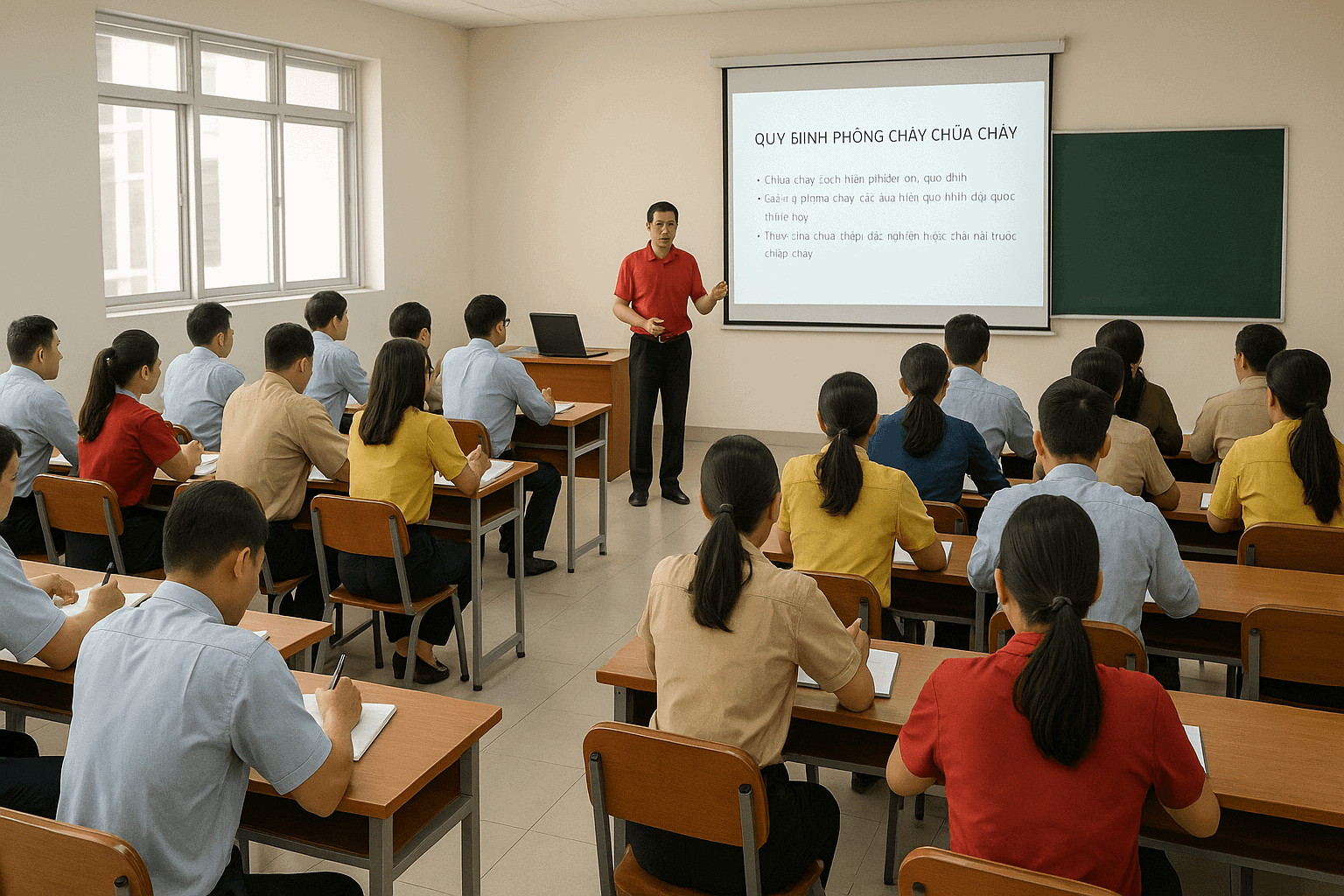 Lớp tập huấn phòng cháy chữa cháy với giảng viên