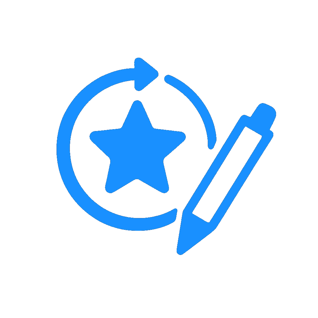Icon ngôi sao, mũi tên xoay vòng và bút đánh dấu màu xanh #006AFF