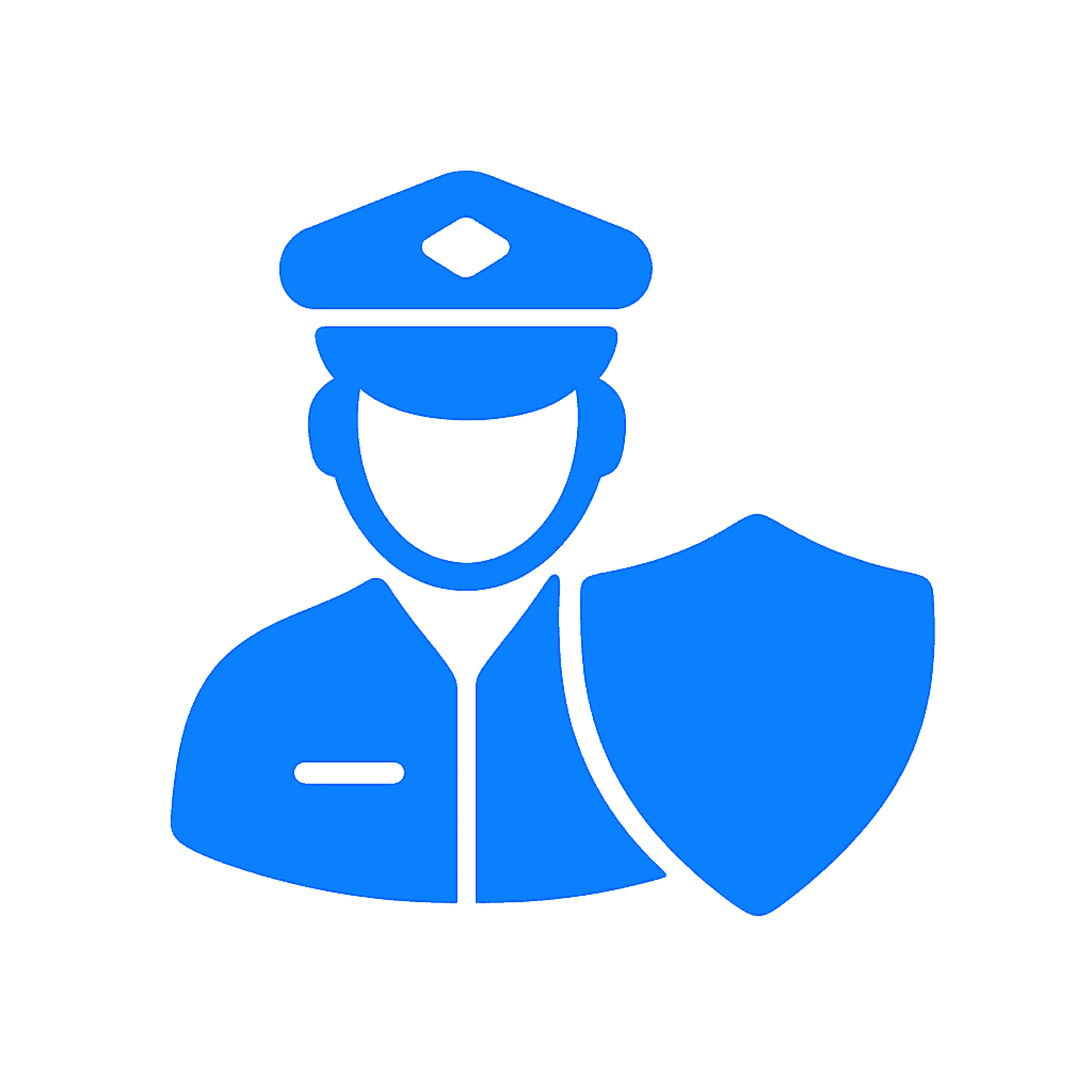 Icon người bảo vệ và chiếc khiên màu xanh #006AFF