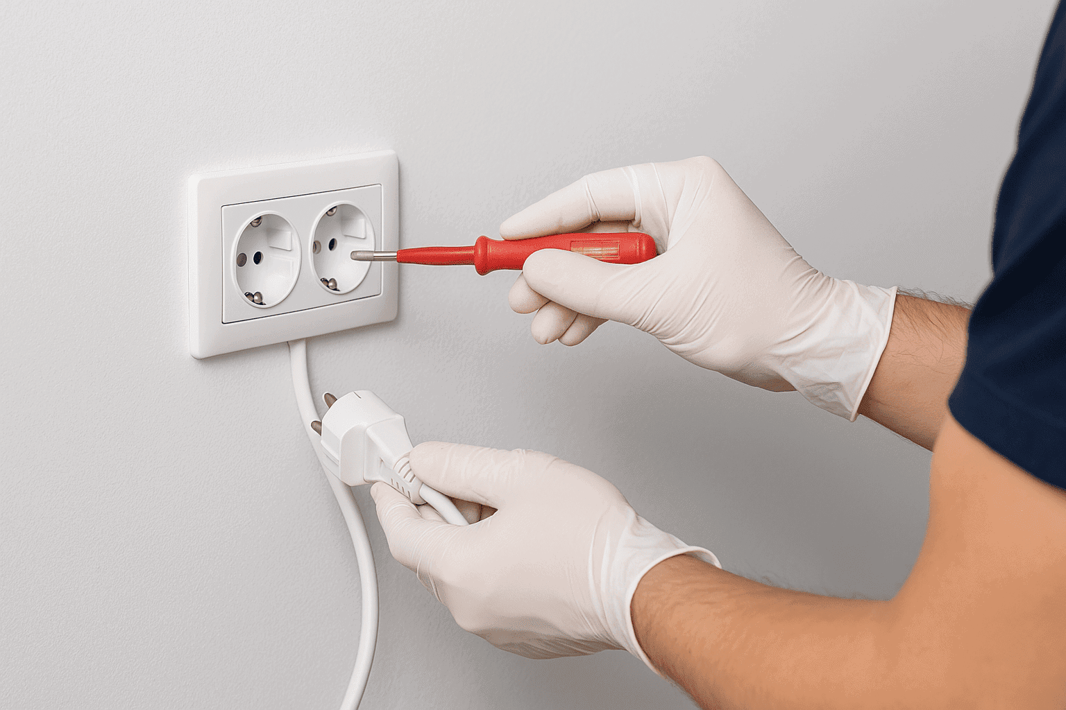 Nhân viên kỹ thuật kiểm tra ổ cắm bảo vệ đồ điện
