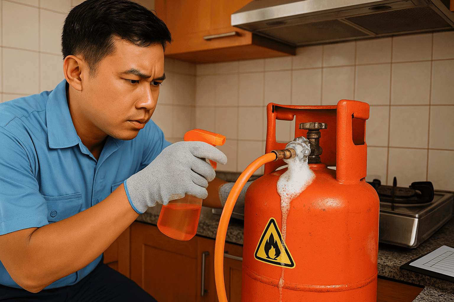 Kiểm tra rò rỉ bình gas ngăn nguy cơ nổ bình gas