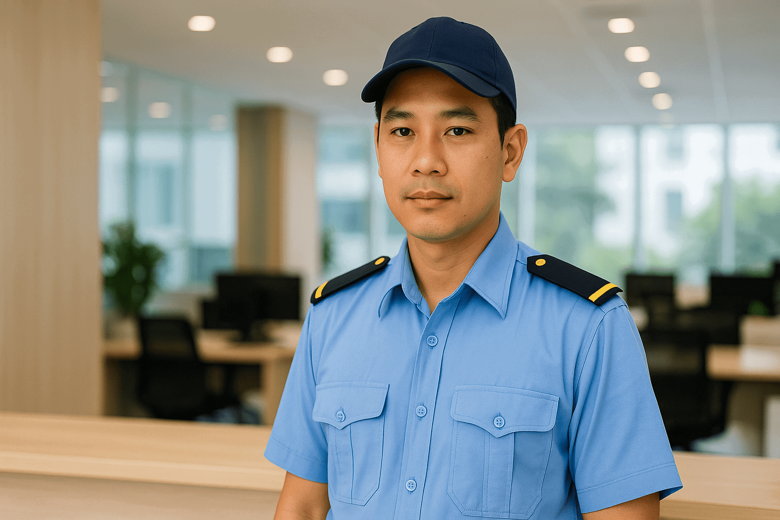 Nhân viên bảo vệ văn phòng minh họa lương bảo vệ 8 tiếng