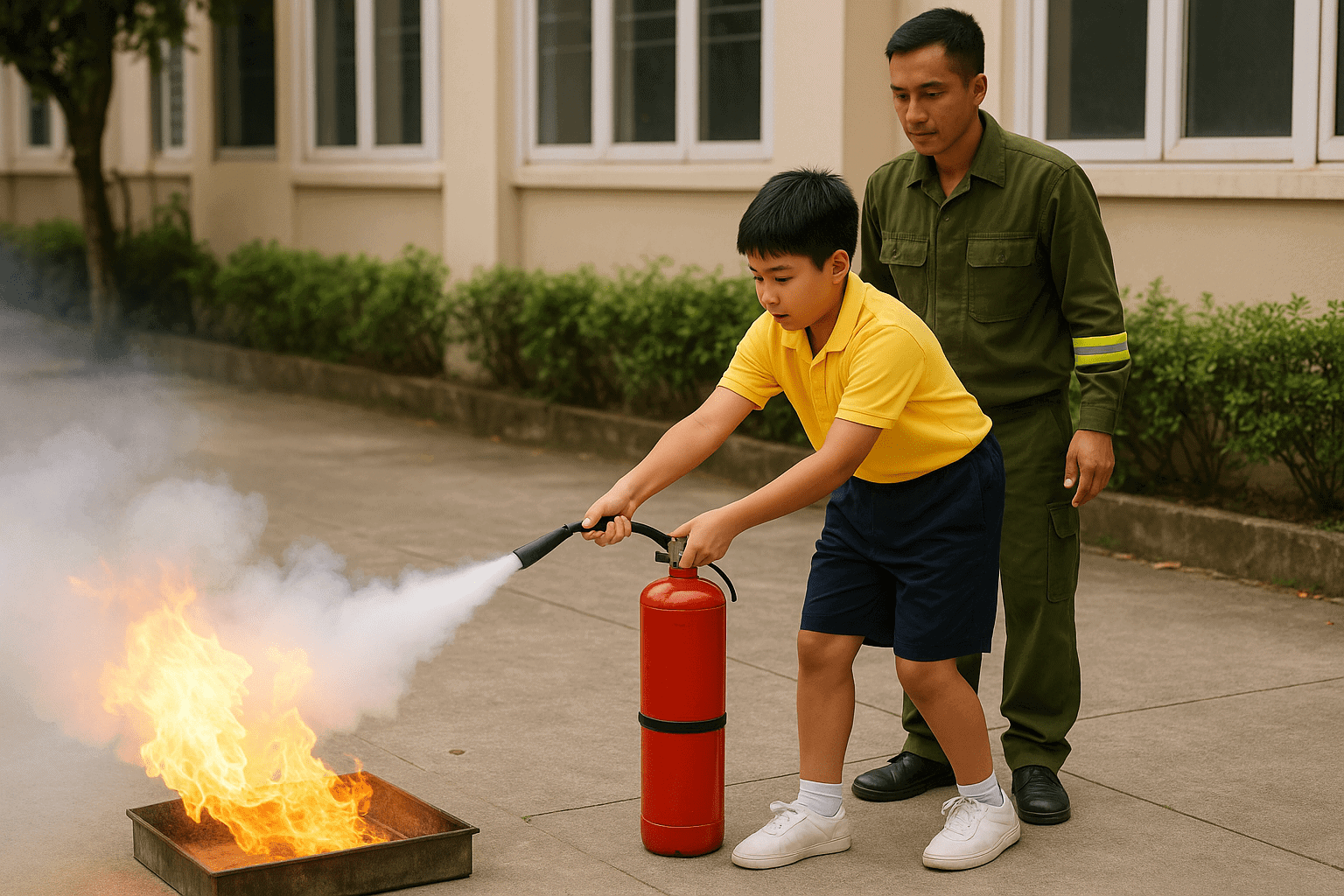 Kỹ năng phòng cháy chữa cháy cho trẻ với bình chữa cháy mini