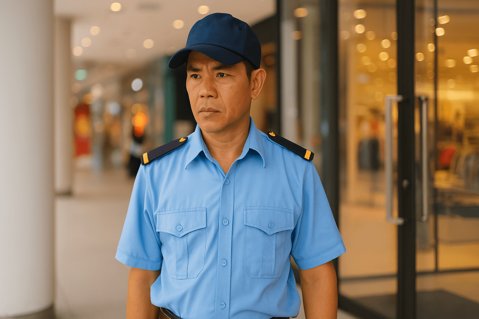 Nhân viên bảo vệ làm việc tại trung tâm thương mại TPHCM, có chỗ ăn ở ngay tại đơn vị