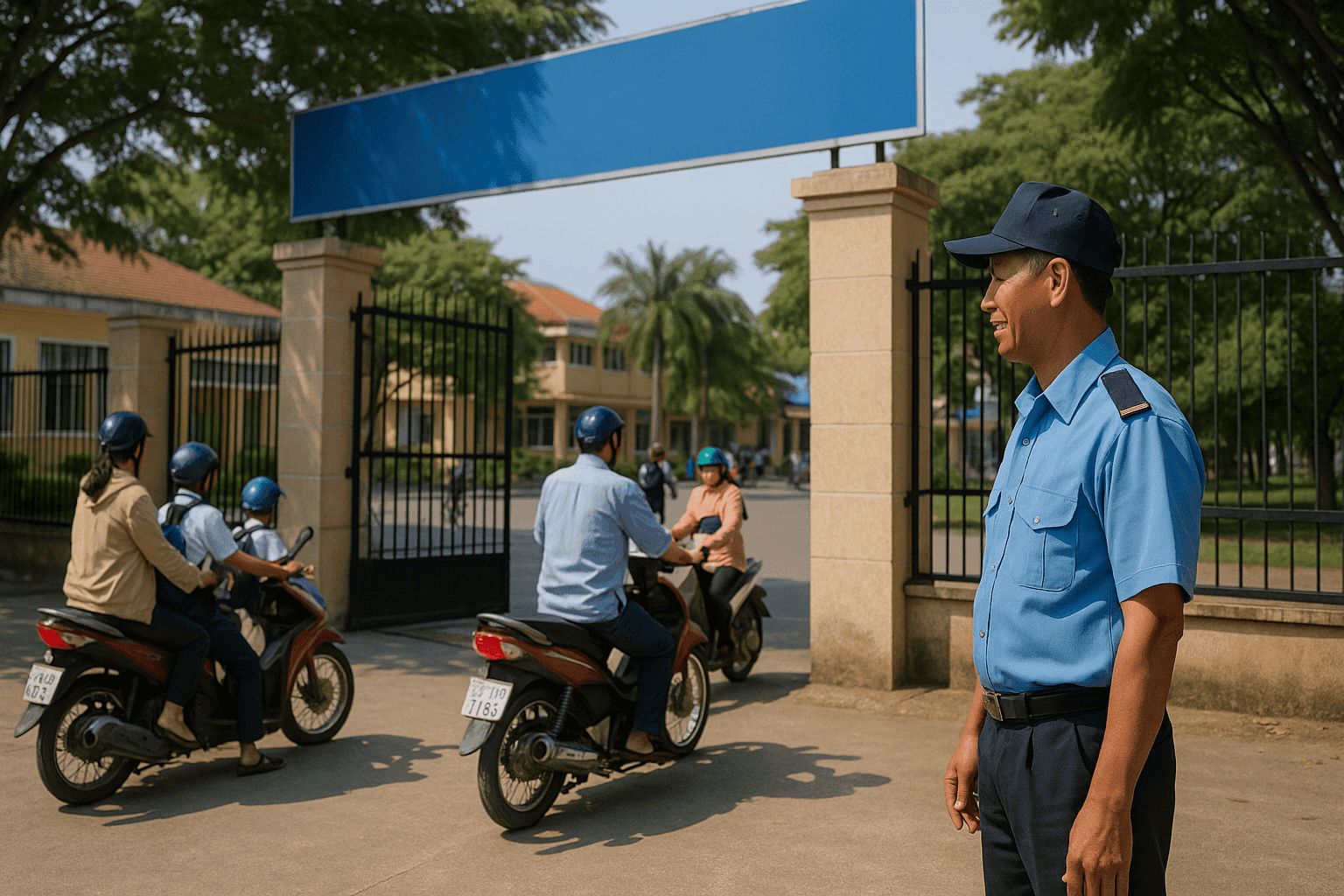 Việc làm bảo vệ Củ Chi tại cổng trường học an toàn