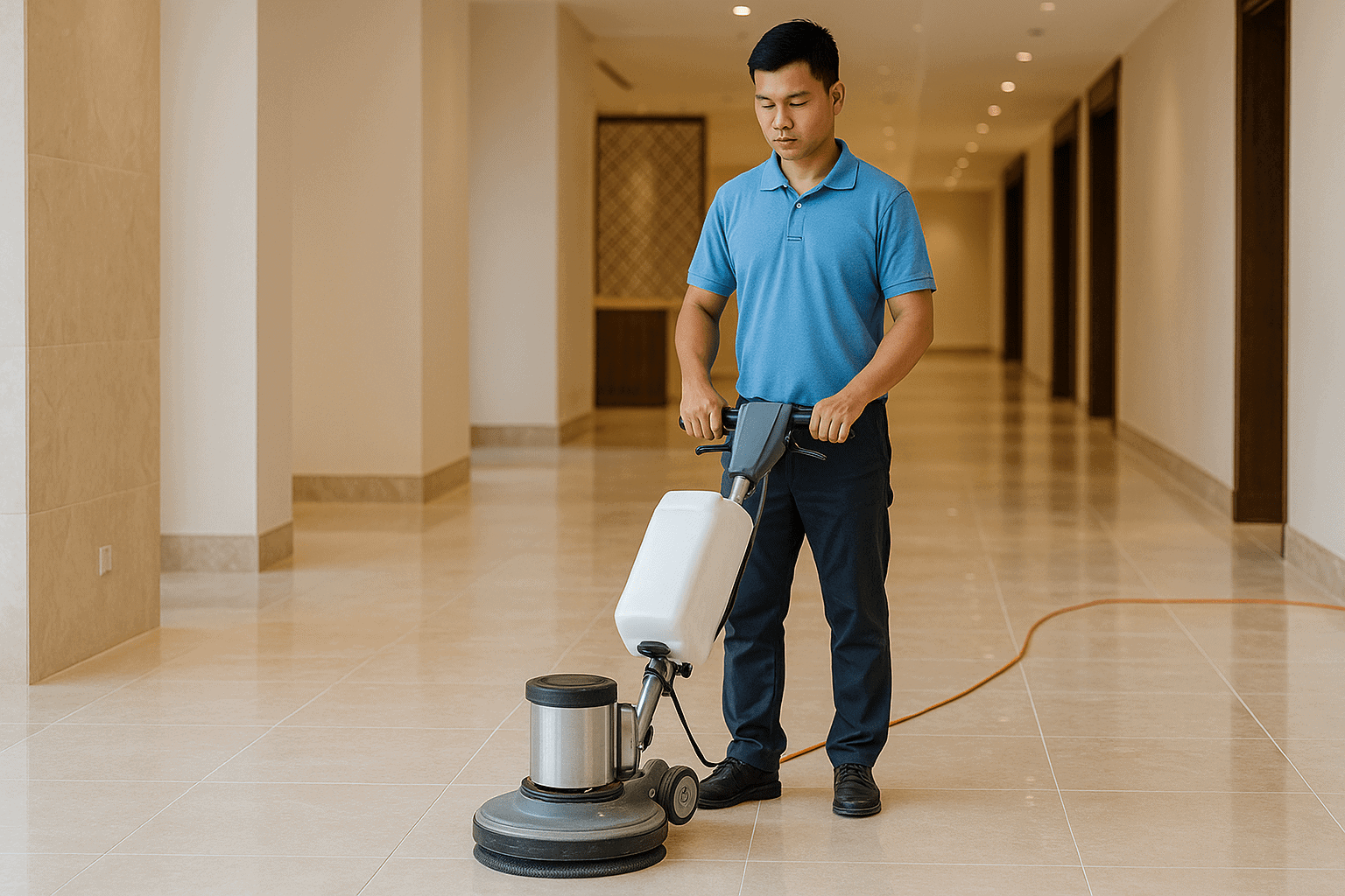 Vệ sinh công nghiệp Bắc Giang chà sàn khách sạn mới xây