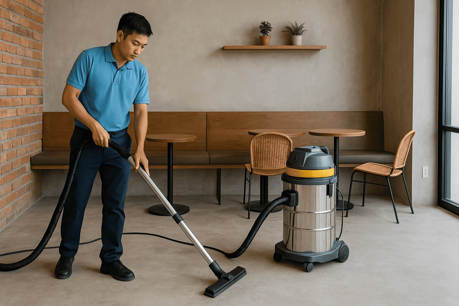 Vệ sinh công nghiệp Bắc Kạn hút bụi sàn quán cà phê