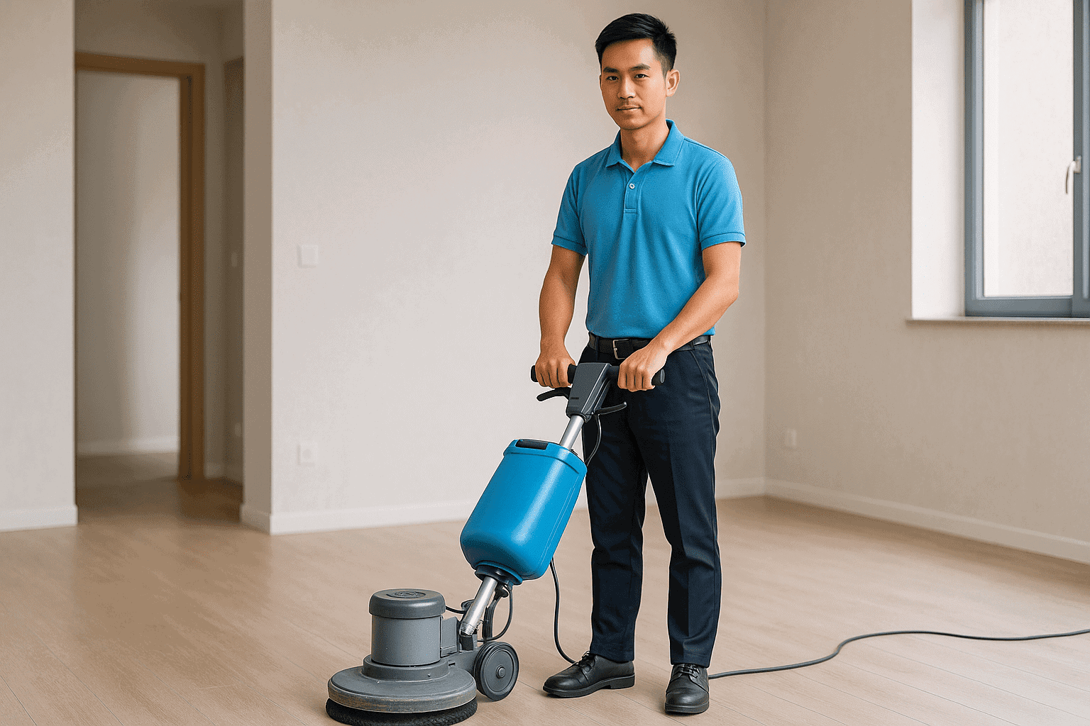 Vệ sinh công nghiệp Cà Mau chà sàn căn hộ sau sửa
