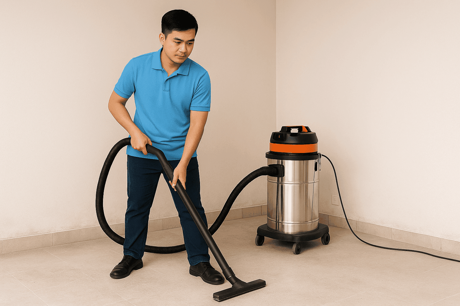 Vệ sinh công nghiệp Cần Thơ hút bụi sàn sau xây dựng