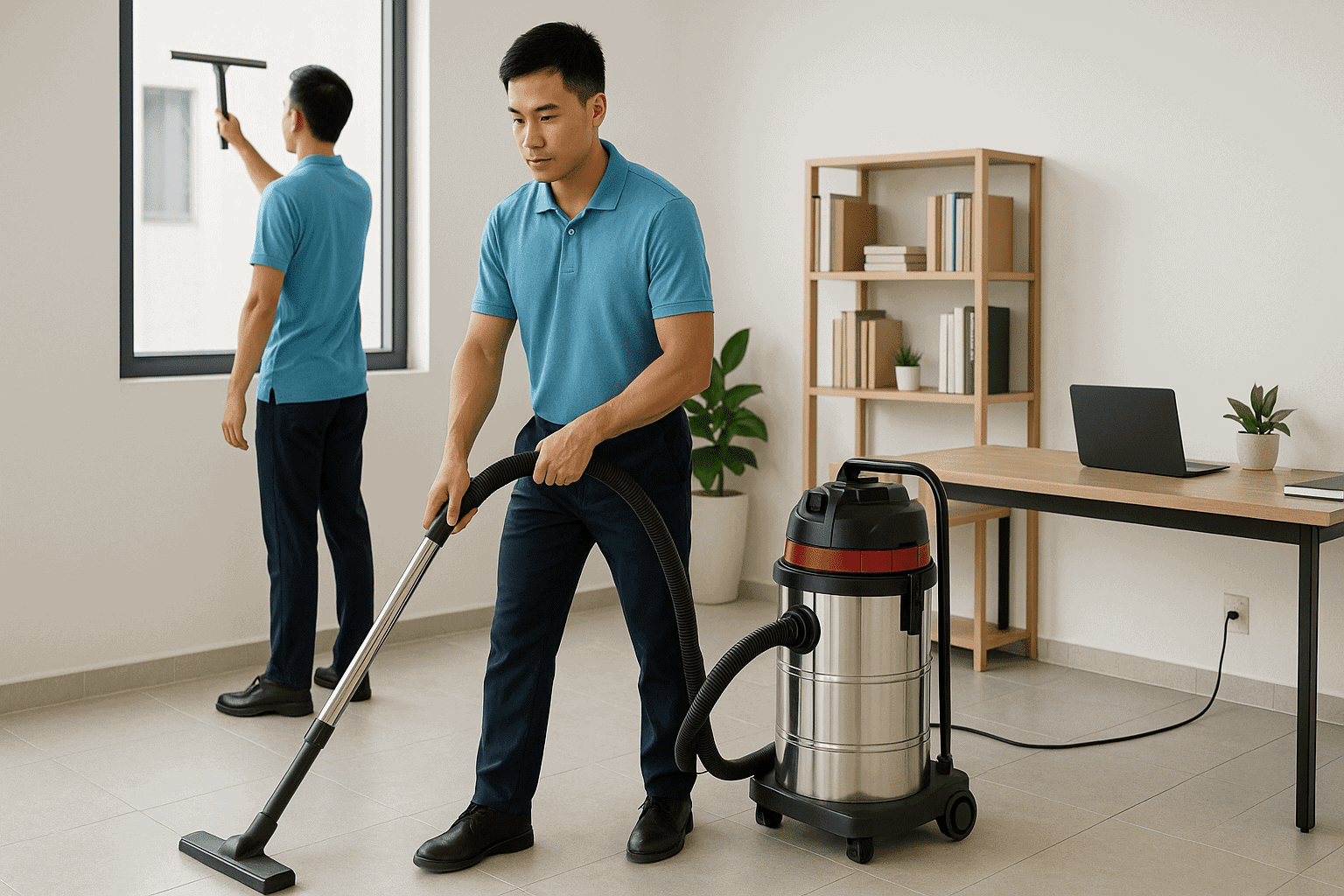 Vệ sinh công nghiệp Hà Nam nhân viên hút bụi sàn văn phòng