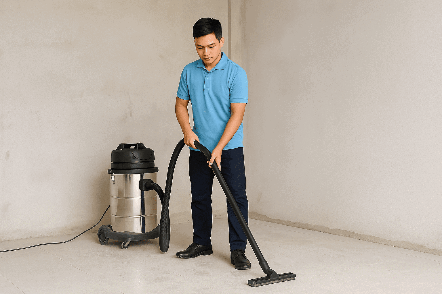 Vệ sinh công nghiệp TPHCM hút bụi mịn sàn sau xây dựng