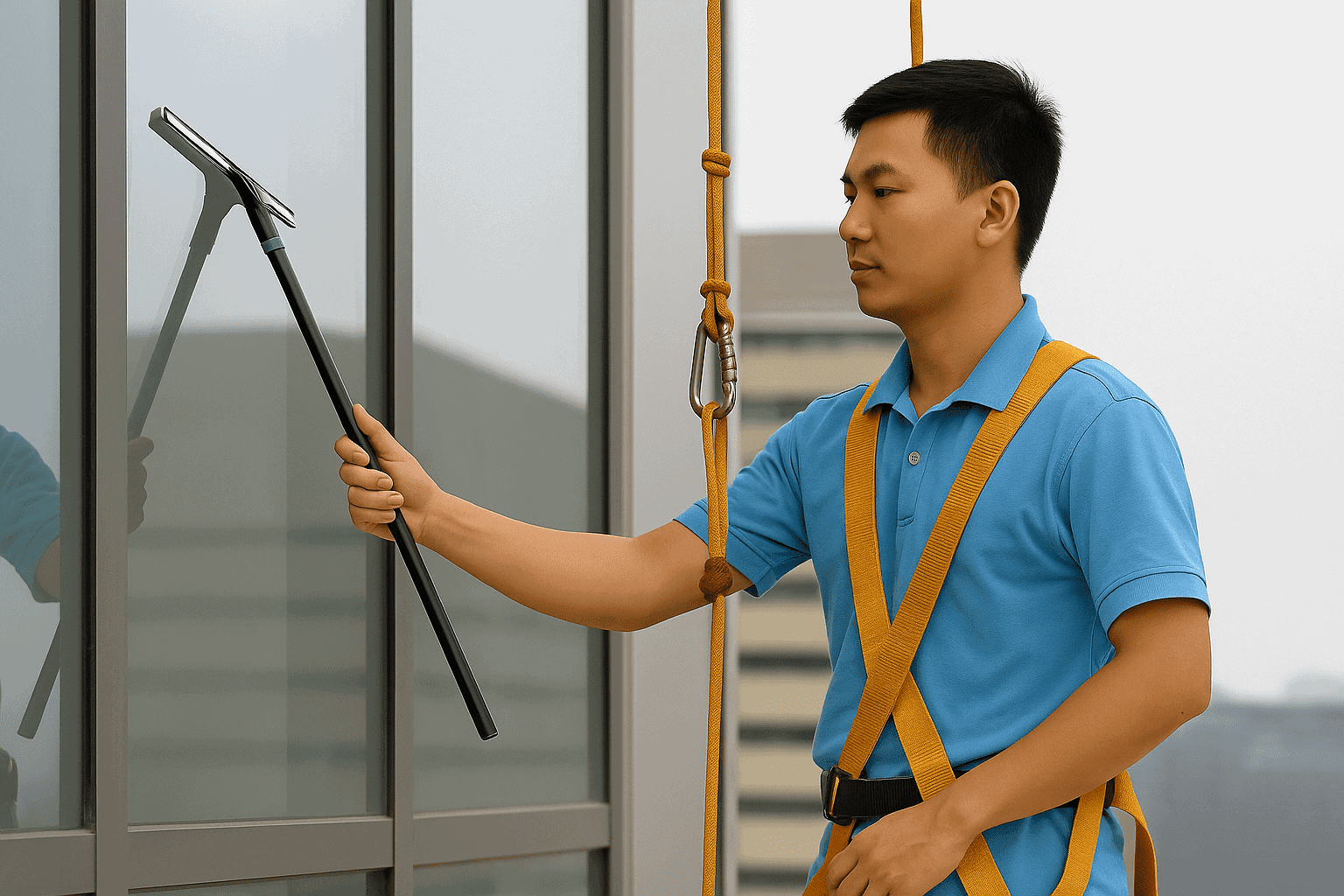 Vệ sinh công nghiệp TPHCM làm sạch kính cao tòa nhà