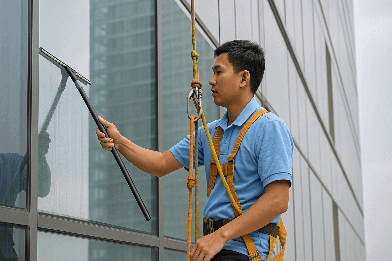Vệ sinh công nghiệp làm sạch kính cao mặt dựng tòa nhà