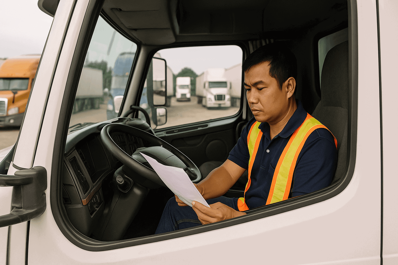 Tài xế xem chứng từ trước khi lái việc làm bao ăn ở Vĩnh Long