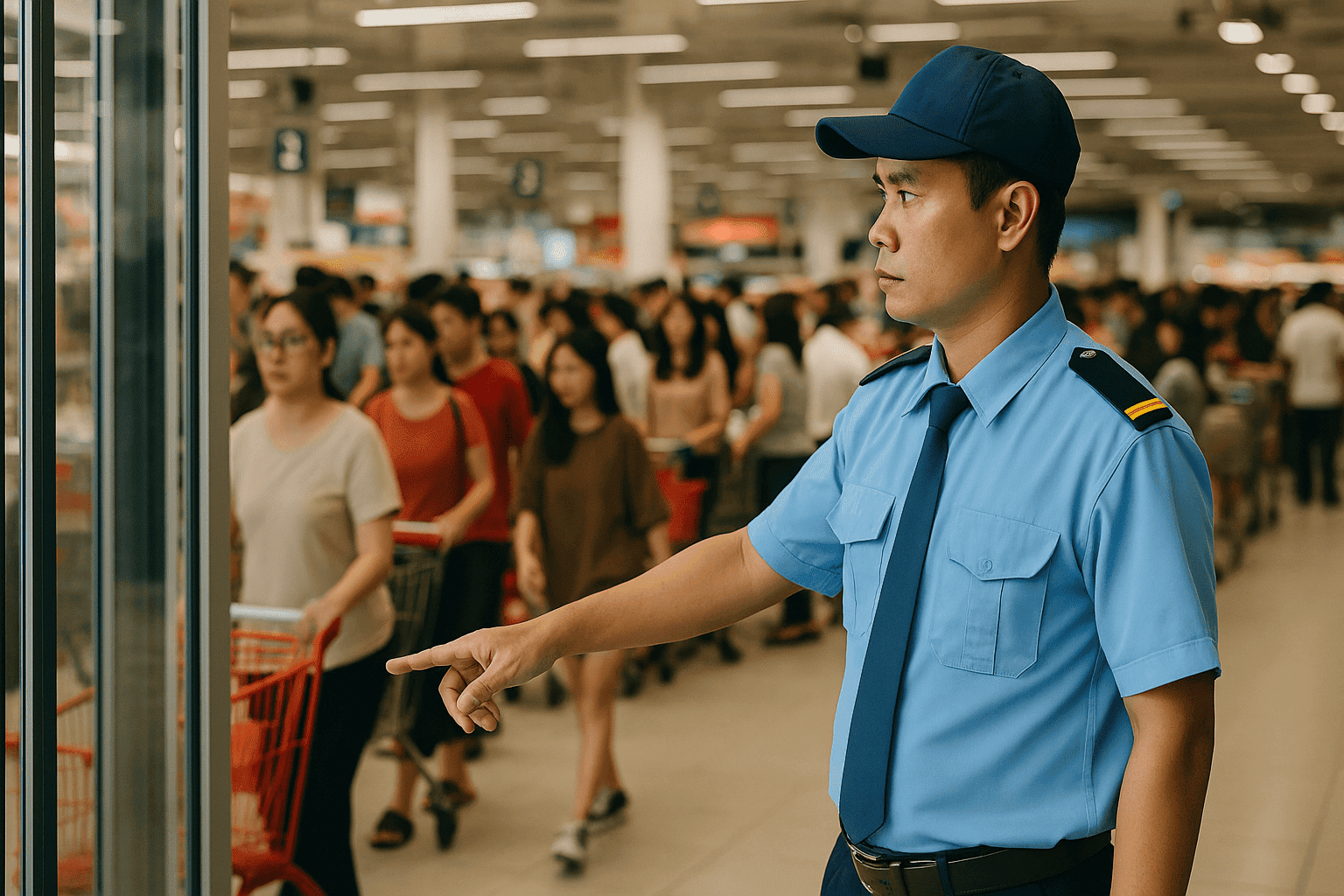 Ảnh việc làm bảo vệ Nhà Bè tại siêu thị hỗ trợ khách ra vào